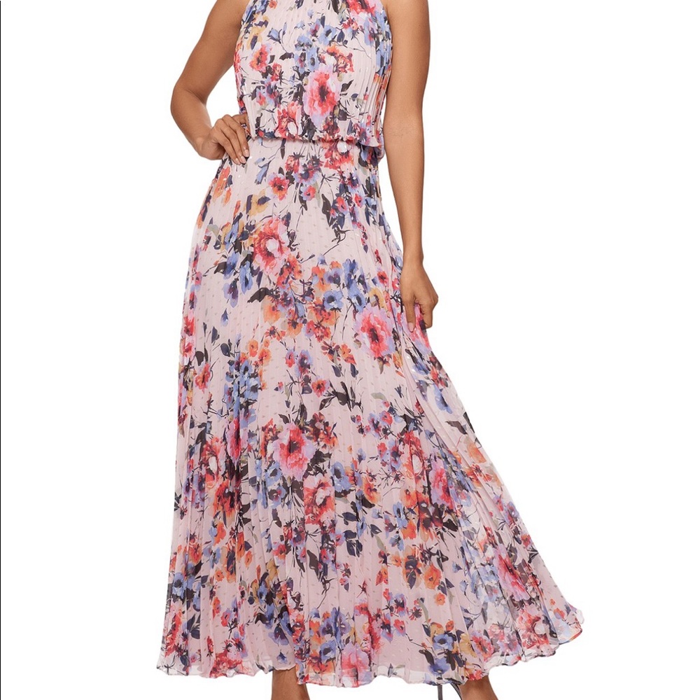 Xscape Floral Halter Maxi Dress in Blush Pink, Coral & Lavender